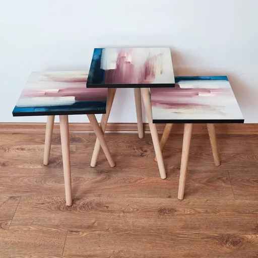 Set masute 3 piese, Hanah Home, 3Shp95, Bleumarin / Roz / Alb