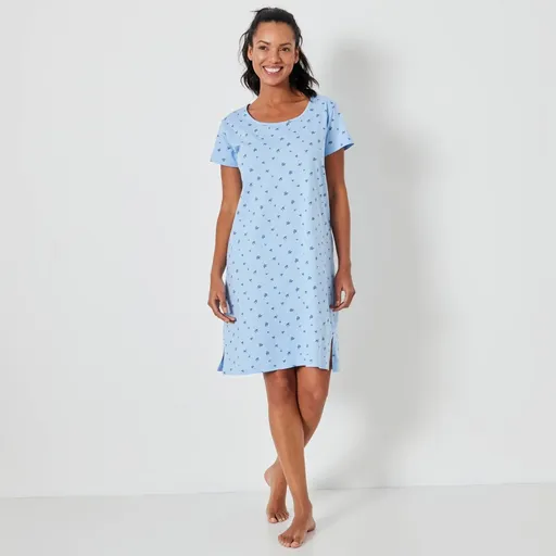 Cămașă de noapte scurtă cu mâneci scurte și imprimeu floral