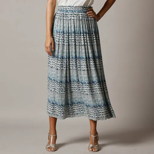 Fustă lungă din crep cu imprimeu și talie elastică