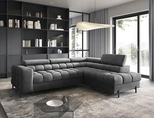 Coltar extensibil dreapta 5 locuri ELTAP, RT-06PA, Ferucce, 276x200x93 cm, lemn/poliester, gri inchis