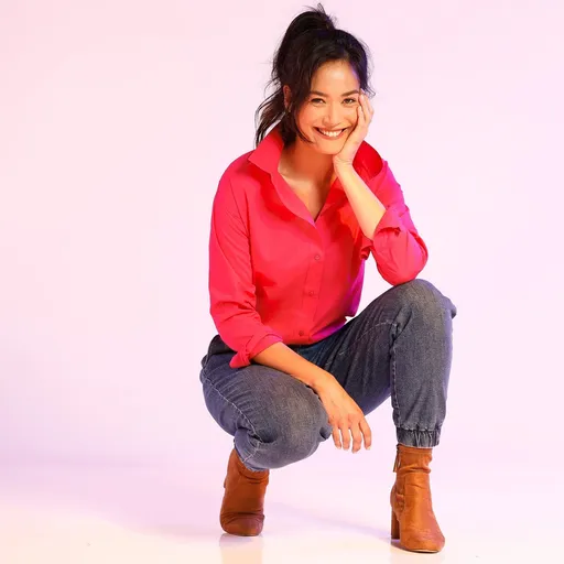 Bluză cămașă cu nasturi, din bumbac de culoare solidă