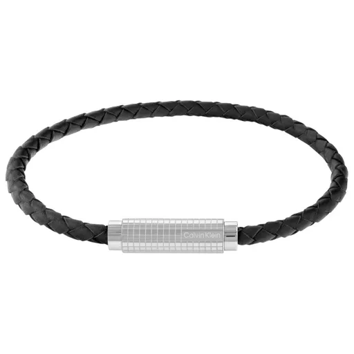 Calvin Klein Brățară din piele neagră pentru bărbați Modern Grid 35000582