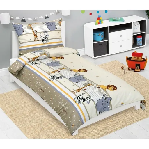 Bellatex Lenjerie de pat pentru copii din crepSafari bej, 140 x 200, 70 x 90 cm