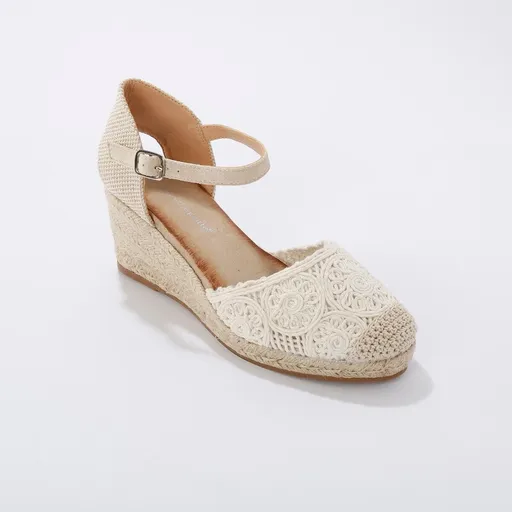 Sandale macramé pe toc wedge