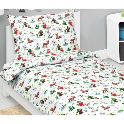 Bellatex Lenjerie de pat din bumbac de Crăciun Animale în pădure, 140 x 200 cm, 70 x 90 cm