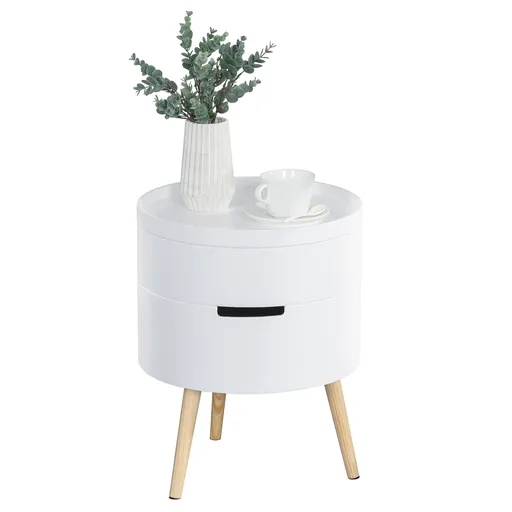 HOMCOM masuta de cafea rotunda, Φ38 x 48,3cm, lemn, alb | Aosom Romania