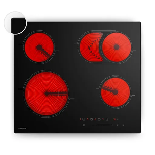 Klarstein Plită vitroceramică Velaire, elegantă, minimalistă, performantă, 4 zone de gătit, 6700 W, 60 cm