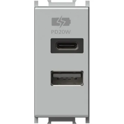 Modul Incarcator 2*USB PD 20W 1M argintiu, TEM Modul TEM-EM69ES-U