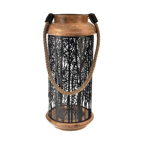 Suport pentru lumânări InDecor din lemn de mangoBlack, 18 x 18 x 40 cm, L