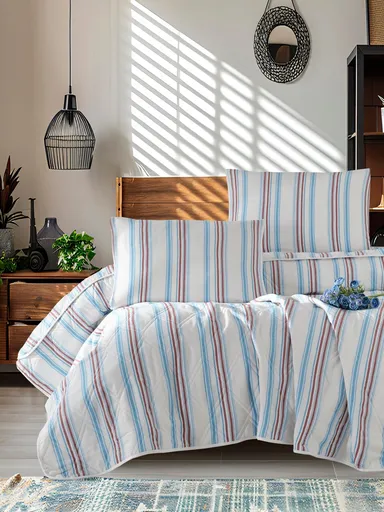 Cuvertura matlasata dubla, L'essentiel Maison, Zagreb, Bumbac;Poliester , Rosu albastru