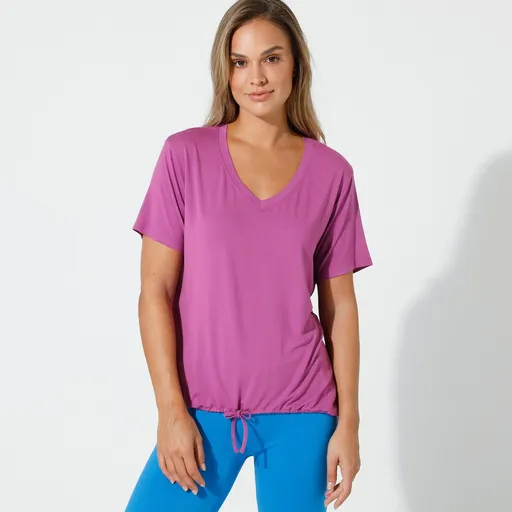 Tricou cu decolteu în V de culoare solidă cu cordon de strângere