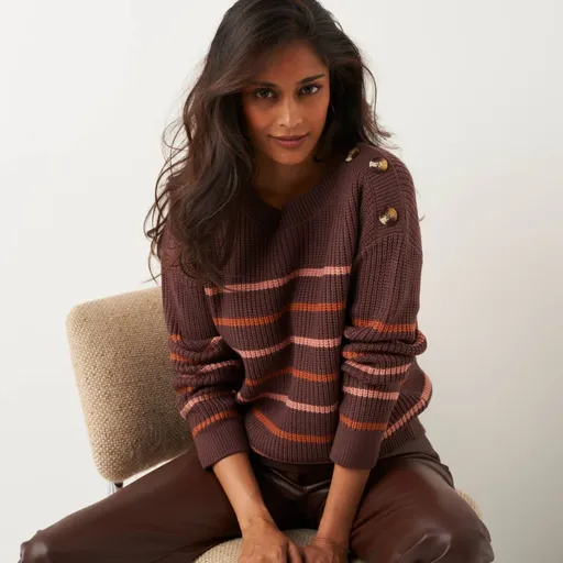 Pulover cu guler tip barcă, lejer, cu dungi