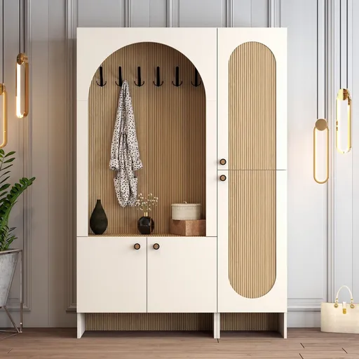 Cuier de perete, Hanah Home, Palermo Kl, 135x200.6x37 cm, PAL, Crem / Stejar