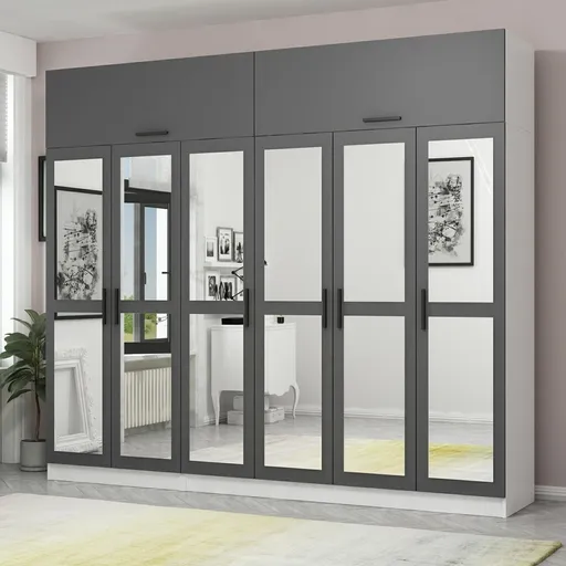 Dulap pentru haine, Hanah Home, Kale, 270x255x52 cm, Antracit/Alb