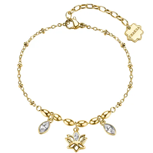 Brosway Brățară fermecătoare placată cu aur, cu pandantiv în formă de floare de lotus Chakra BHKB260