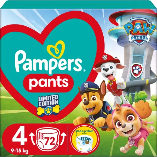 Pampers Pants Paw Patrol Size 4 scutece de unică folosință tip chiloțel 9-15 kg 72 buc