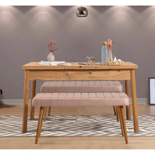 Set masa extensibila si banchete, Hanah Home, Santiago 0900, Pin Atlantic / Piatră