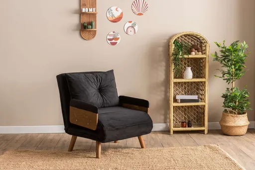 Fotoliu extensibil, Futon, 859FTN2335, 77x70x82 cm, poliester/metal , negru