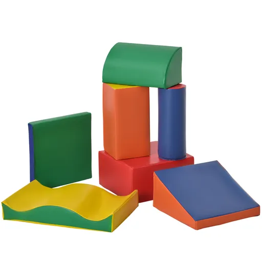HOMCOM Set de 7 Blocuri de Construcție Moi pentru Copii, Joc Educativ pentru Copii 1-3 Ani, 40x40x20 cm, Multicolor | Aosom Romania