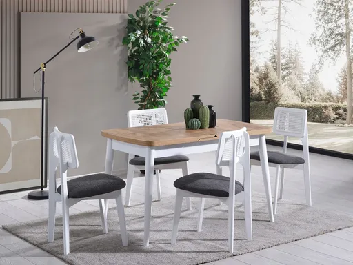 Set masa extensibila si scaune, Hanah Home, Milla, Alb / Natural