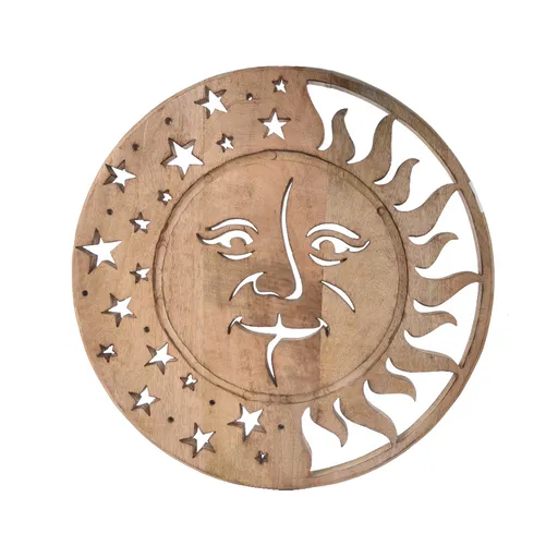 InDecor Decorațiune de perete din lemn de mangoSoare și lună, 50 x 2,5 x 50 cm