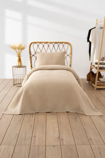 Cuvertura pique Single, L'essentiel Maison, Waffle, 65% bumbac/35% poliester, Bej