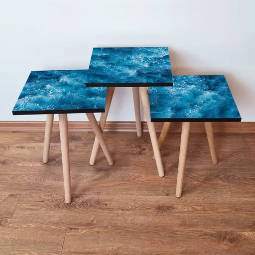 Set masute 3 piese, Hanah Home, 3Shp357, Albastru/Alb