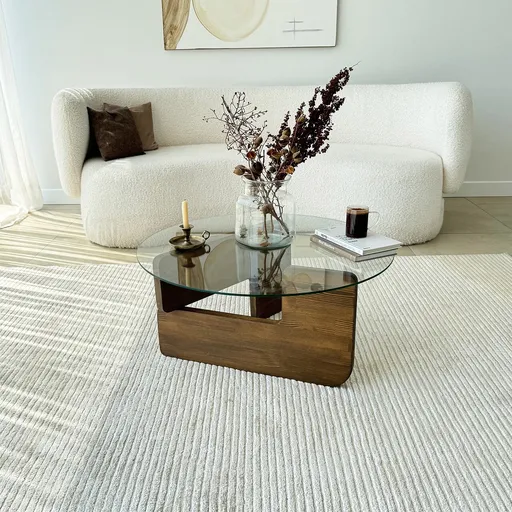 Masuta de cafea, Hanah Home, Mia, 75x35x75 cm, Nuc / Transparent