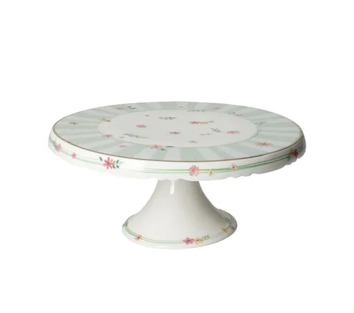 Platou cu picior pentru tort, Polline Green, Brandani, D20.5x9 cm, portelan