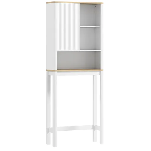 HOMCOM Mobilier de depozitare deasupra toaletei cu ușă canelată, compartimente, poliță reglabilă, 65x25x170cm, alb | Aosom Romania