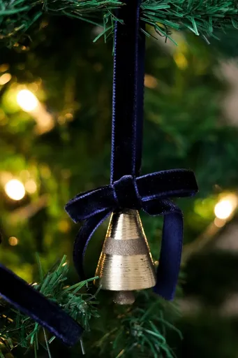 Ornament de brad de Crăciun, BSY243, 4x12 cm, Catifea, Albastru inchis