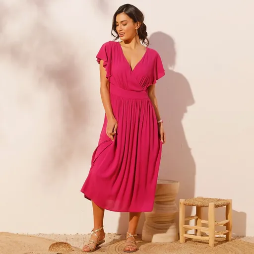 Rochie din crep cu volane