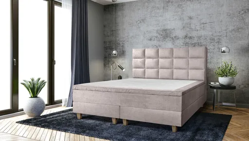 Pat matrimonial, Stockholm, Cubic E, 180x200 cm, saltea tip Pocket, topper memory, Taupe