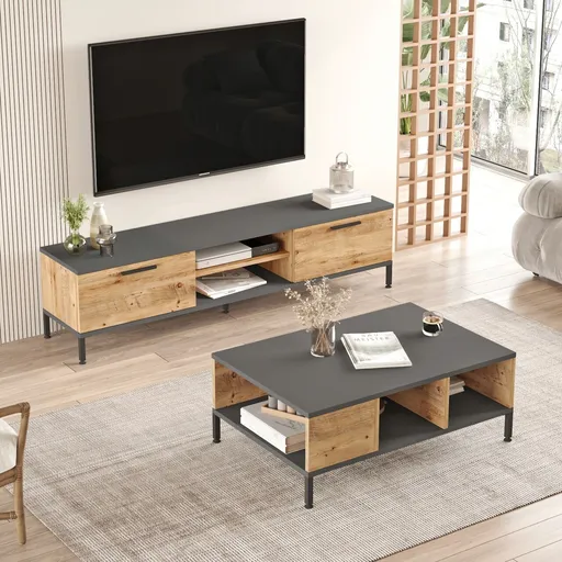 Set mobilier living, Hanah Home, Rl5-Aa, Pin Atlantic / Antracit