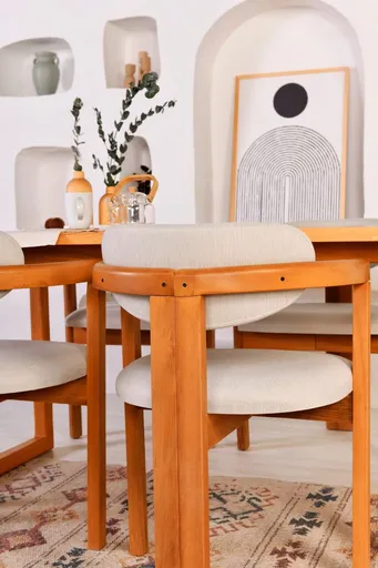 Set masa si scaune, 5 piese, Hanah Home, Cheri 4S, Stejar / Crem