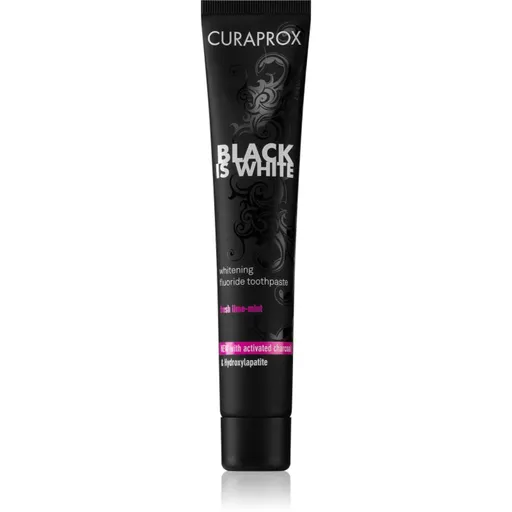Curaprox Black is White pastă de dinți pentru albire cu cărbune activ și hidroxiapatită aroma Fresh Lime-Mint 90 ml