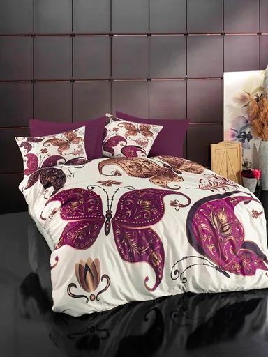 Lenjerie de pat pentru o persoana, L'essentiel Maison, 485, Mov / Auriu / Alb