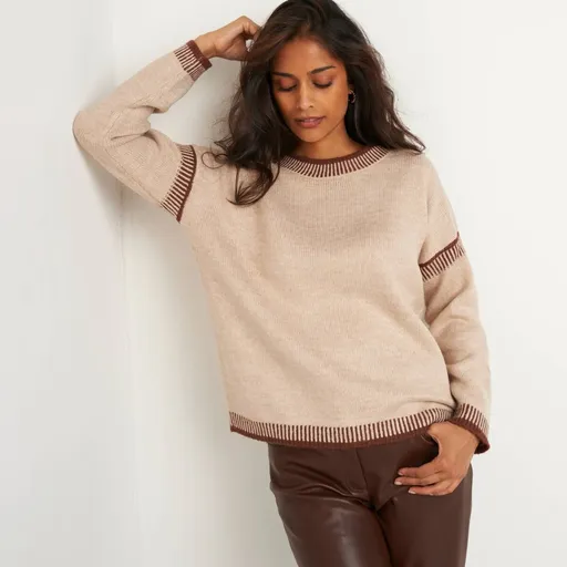 Pulover cu guler rotund și model jacquard