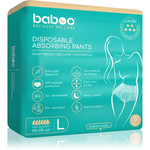 Baboo Disposable Absorbing Pants scutece de unică folosință tip chiloțel marimea L 5 buc