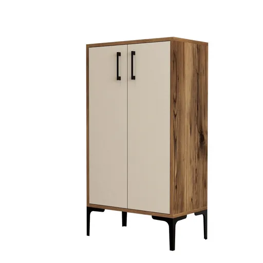 Dulap pentru pantofi Prag Walnut and Cream, crem deschis