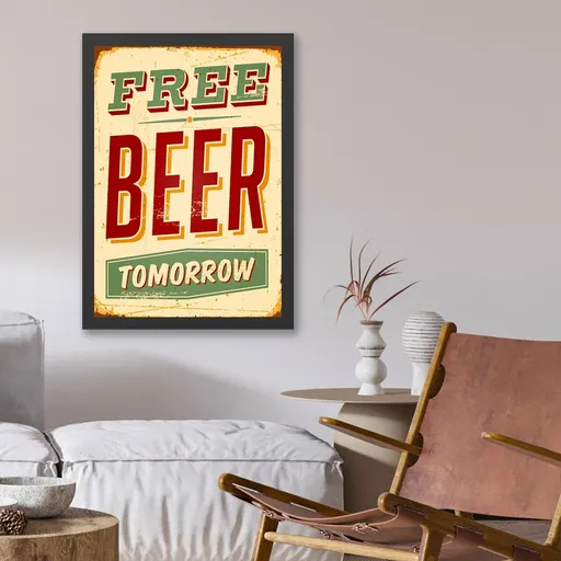 Tablou decorativ, Free Beer (55 x 75), Polistiren, Verde / Roșu / Crem