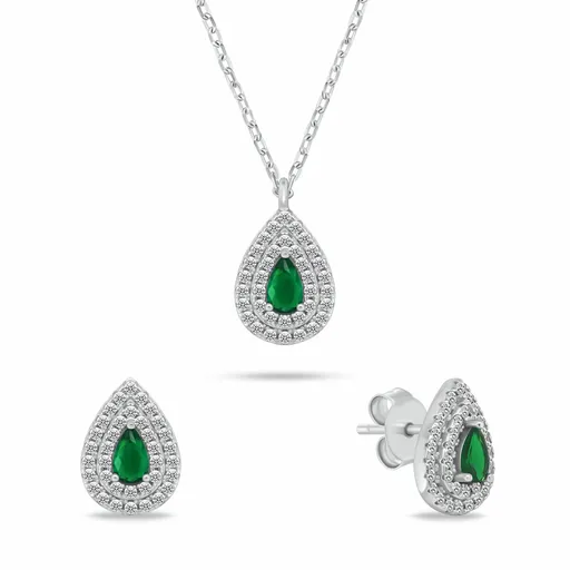 Brilio Silver Set de bijuterii din argint cu zircon Tear Drop SET284WG (colier, cercei)