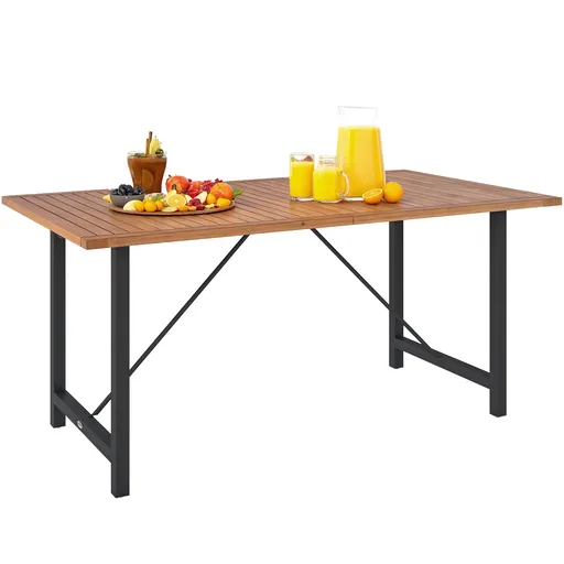 Outsunny Masă de Grădină din Lemn de Salcâm și Oțel cu Blat din Șipci, 160x90x75 cm, Lemn Natural | Aosom Romania