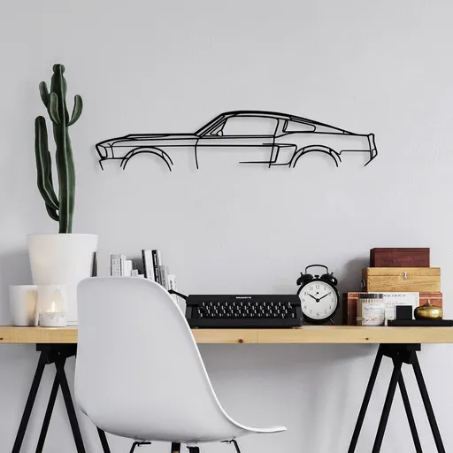 Decoratiune de perete, 1967 Ford Mustang Shelby GT500 Silhouette, 70 x 15 cm, Negru