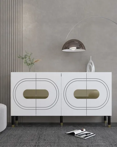 Consola, Hanah Home, Demet, 150x75x35 cm, PAL , Alb/Auriu