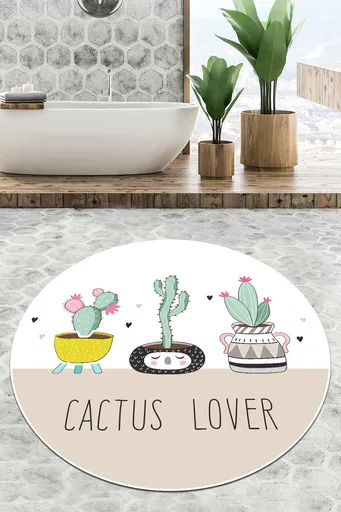 Covoras de baie, L'essentiel Maison, Pink Cactus Djt (160 cm), Poliester, Multicolor