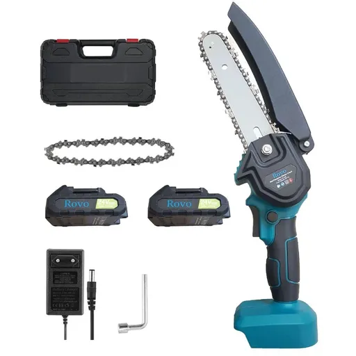 Mini ferastrau cu lant Electric Rovo RV-MF, 6 inch, 24V, 2000mAh, 2 acumulatori, 2 lanturi, Chainsaw / 0048544087569