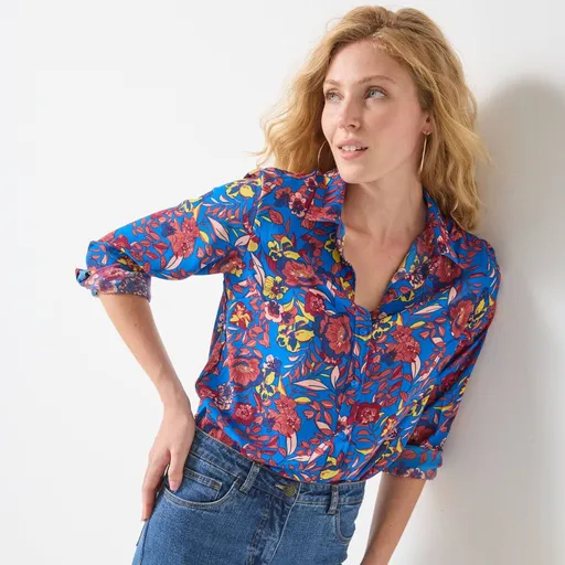 Cămașă cu nasturi și imprimeu floral, poliester reciclat