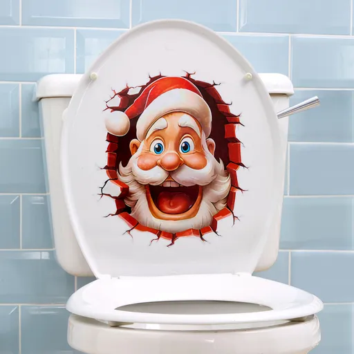 autocolant 3D pentru toaletă "Moș Crăciun"