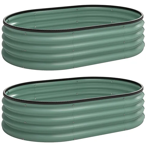 Outsunny Set de 2 Jardiniere Înălțate Modulare, Ghivece de Grădină cu Margine din Cauciuc, Fund Deschis, Jardiniere Înălțate din Oțel Galvanizat pentr